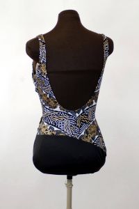 1980s swimsuit Catalina black gold metallic wrap one piece maillot bathing suit Size 10 - Fashionconstellate.com