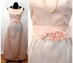 1960s gown pink taffeta dress with train bridesmaid dress Size S