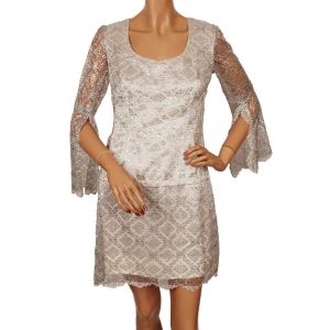 Vintage 1960s Silver Lace Mini Dress  with Angel Sleeves - MOD - S