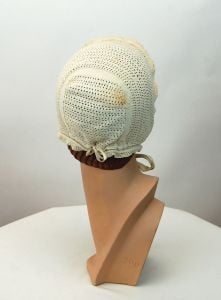 Antique night cap cotton crocheted bonnet 1800s ivory white - Fashionconstellate.com