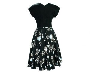 Size 8 Gorgeous 1950s Dress - Mid Century 50s Glamour - Black Fitted Bodice & Full Skirt - Sky Blue  - Fashionconstellate.com
