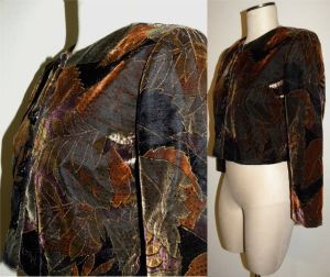 80s Painted Velvet Crop Jacket | Fitted Metallic GYPSY Jacket | Fits XXS to S