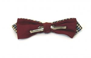 1950s bow tie Spiegler clip on bow tie checked blue gray with maroon two toned pre-formed tie - Fashionconstellate.com