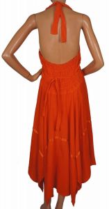 Vintage 1970s Halter Dress, Orange Cotton, Handkerchief Hem, Boho, Size M - Fashionconstellate.com