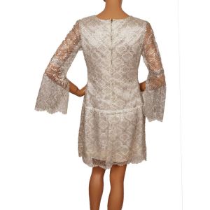 Vintage 1960s Silver Lace Mini Dress  with Angel Sleeves - MOD - S - Fashionconstellate.com