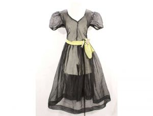 XXS 1940s Garden Party Frock with Rosebuds Corsage - Size 2 Charming 30s 40s Party Dress - Sheer 