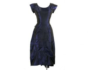 Size 8 1950s Cocktail Dress - Sapphire Blue Iridescent Shotcloth Taffeta - 50s Swagged Bustle