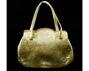 50s Evening Handbag - Gold Floral Metallic Brocade 1950s Marilyn Formal Bag - Scrollwork Leafy  - Fashionconstellate.com