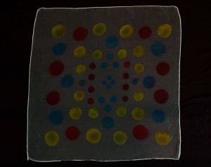 1960s Mod Sheer Scarf - Like Polka Dots on Frosty White Chiffon for Bouffant Hairdos - Red Yellow 