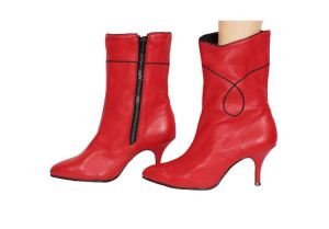 Vintage 1960s Red Leather Boots - High Heel Booties -  Made in England - Size 6