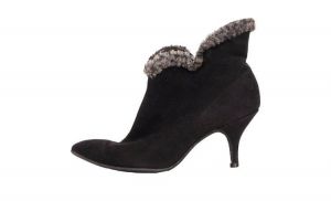 Vintage 1960s Black Suede Faux Fur Trim Boots - Booties with High Heel - Ladies 5 1/2 or 6
