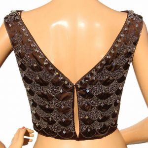Vintage 1960s Crystal Beaded Brown Silk Top Size S - Fashionconstellate.com