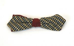 1950s bow tie Spiegler clip on bow tie checked blue gray with maroon two toned pre-formed tie
