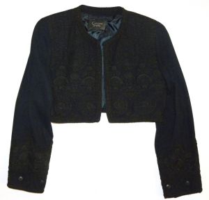 90s 00s EMBROIDERED Crop Jacket Bolero | Blue Wool Vintage Gothic Baroque Glam Luxe | Vintage S - Fashionconstellate.com