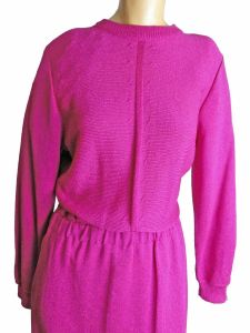 Vintage 80s Sweater Dress Two Piece Magenta Purple Acrylic Knit Liz Claiborne Dresses | M - Fashionconstellate.com