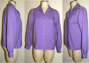 70s Purple Pleated Silky Polyester Blouse by Josephine | Fits Small to Medium