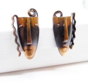 Unsigned Rebajes Copper Mask Screw Back Modernist Earrings