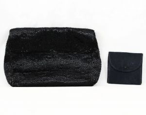 1930s Evening Bag - Hand Beaded Black Formal Purse - Small 30s Dance Handbag - Coin Purse Included