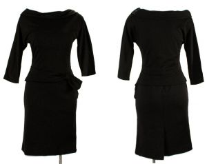 Size 2 Designer Dress - 1950s Marilyn Black Wool Two-Piece Dress - Sexy 50s Lolita Sweater Girl Top 