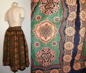 50s Printed Full Circle Skirt | Davis & Catterall Print | 26'' Waist | 102''