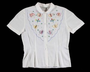 Size 6 Girl's Blouse with Butterfly Embroidery - 1950s Girls Shirt - Summer Short Sleeve 50s