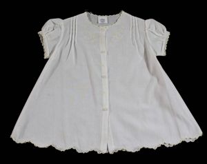 Vintage Baby's Dress - Size 3 to 6 Months - White Cotton with Sweet Yellow Embroidery - Infant Girl