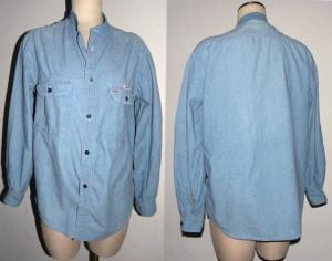 70s 80's Oversized Work CHORE Shirt | Chambray Cotton & Bandana Gussets | Men Women Unisex Workwear 