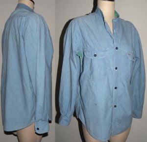 70s 80's Oversized Work CHORE Shirt | Chambray Cotton & Bandana Gussets | Men Women Unisex Workwear  - Fashionconstellate.com