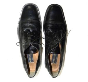 Vintage Italian Black Leather Cap Toe Oxfords | Mario Calugi ITALY | Men 9.5 M - Fashionconstellate.com