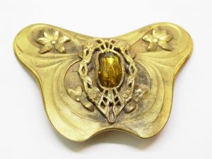 Edwardian Topaz Citrine Glass Brass Brooch Sash Pin