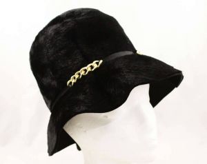 Soft Black Hat - Furry Velvety Napped Felt - 1960s Wide Brim Velour Style Hat - Ribbon Band & Bow 