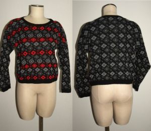 80s Cropped Sweater by YOU BABES | Black Red Pattern Boxy Crop Fit | Fits S/M/L