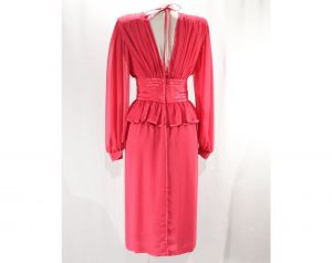 Size 0 Pink Cocktail Dress - Fabulous Designer Wayne Clark XXS 1980s Dress - Bishop Sleeves  - Fashionconstellate.com