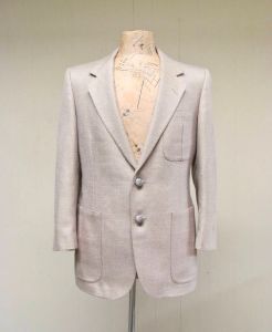 Vintage 1980s LANVIN Jacket, 80s Designer Jacket, Beige Wool 2-Button Sport Coat, Men's Summer Wool