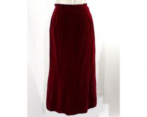 Size 4 Red Velveteen Skirt - 1950s 60s Cranberry Maroon Small Tailored Cotton - Fall Winter 50s  - Fashionconstellate.com