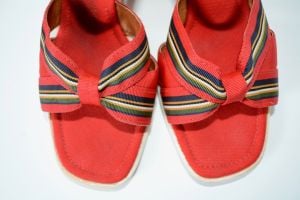 Vintage 1970s Red White Platform Wedge Sandals by Fanfare  |  7M - Fashionconstellate.com