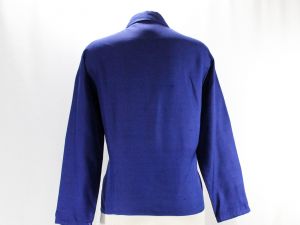Size 14 Silk Blouse - Anne Klein 80s Sapphire Blue Designer Top - 1980s 1990s Long Sleeved Shirt  - Fashionconstellate.com