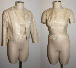 50's 60's MOD Champagne Crop Jacket & Sleeveless Back Button Blouse Shell Top Set by Mr. Z| XS/Small