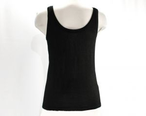 Size 0 Celine Tank Top - XXS 1990s Italian Black Sleeveless Summer Shirt - European Rayon Cable Knit - Fashionconstellate.com