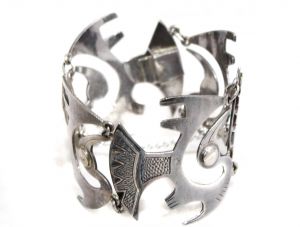 Mid Century Sterling Silver Bird Bracelet from Peru - 1950s 60s Peruvian Heron Crane - 925 Fine