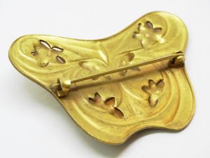 Edwardian Topaz Citrine Glass Brass Brooch Sash Pin - Fashionconstellate.com