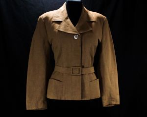 Size 10 Karl Lagerfeld Suit Jacket - 1990s Brown Linen Designer Trench Style Blazer - 80s 90s 