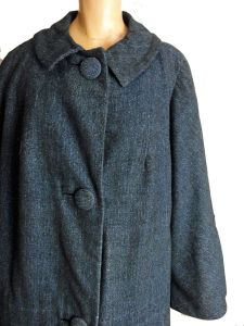 Vintage 60s Blue Wool Tweed Swing Coat Hand Tailored in Hong Kong by Sarani Tailleur | XL - Fashionconstellate.com