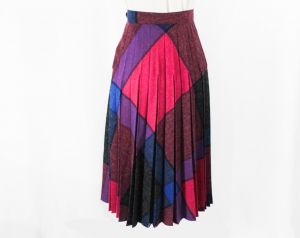Size 8 Plaid Skirt - 1980s Retro Magenta Pink Purple & Indigo Blue Faux Wool 80s - Full Pleated  - Fashionconstellate.com