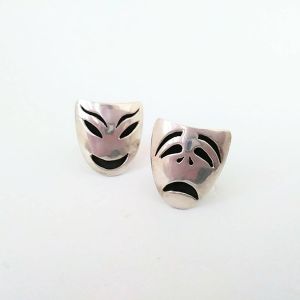 Mid Century Mexican Sterling Silver Comedy Tragedy Mens Cufflinks Marked JSC