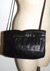70s Black Leather Shoulder Bag | MOD Disco MARDANE New York Pouch CLUTCH | 11.5'' x 7.5'' x 1'' - Fashionconstellate.com