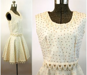 1950s skirt and top cropped top circle skirt white gold felt sequins fringe Size S/M