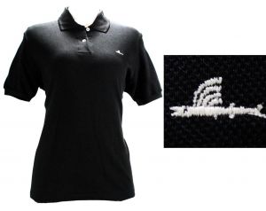 Small Black Polo Shirt by Catalina - 1950s Cotton Pique Knit Casual Top - Flying Fish Logo 