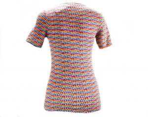 Girl's Large T-Shirt - 1970s Short Sleeve Top - Seashells Novelty Print Summer Tee Pink Blue Orange - Fashionconstellate.com