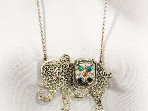 70s Elephant Pendant Necklace - Large Jointed Metal India African Jungle Design - 1970s Safari  - Fashionconstellate.com